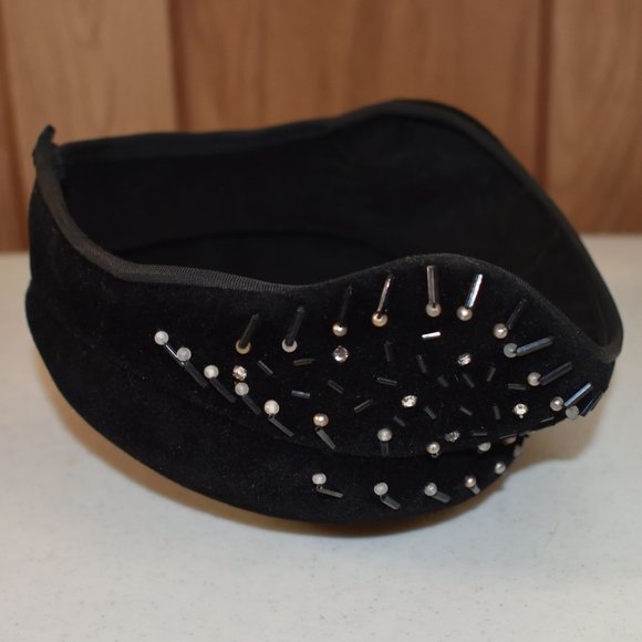 Vintage Biak Black Cocktail Hat Rhinestones Faux Pearls Juliet Cap Made in Italy - Picture 10 of 13